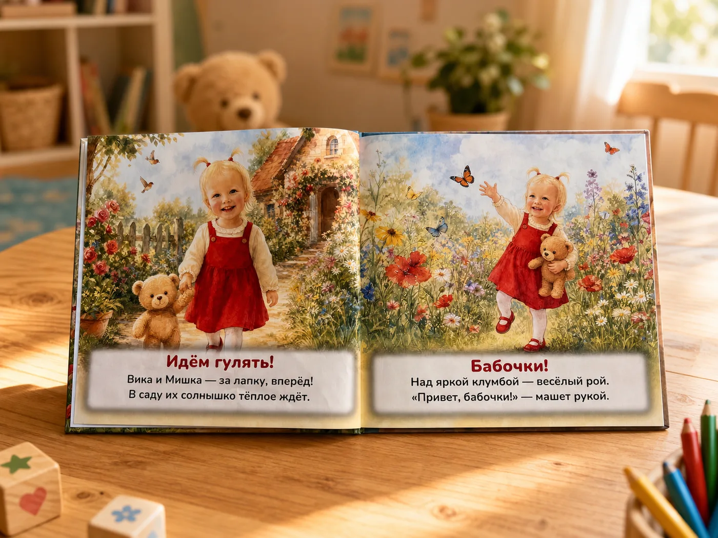 Разворот напечатанной книги с Викой
